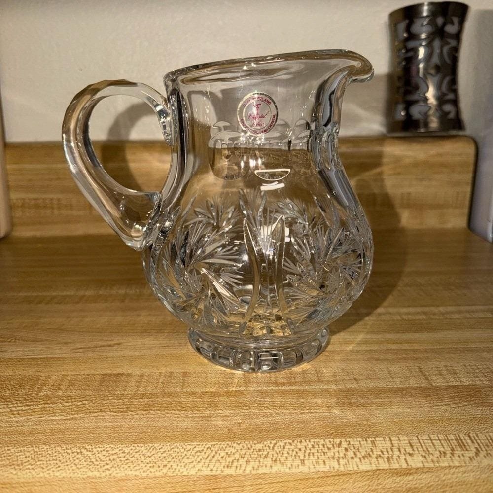 Vintage Elegant Clear Glass hand carved Pitcher, pinwheel pattern, vase